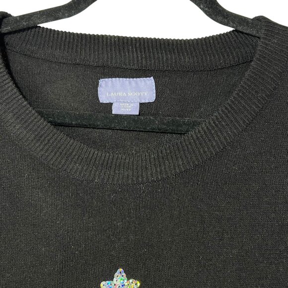 Laura Scott Black Long Sleeve Christmas Tree Sequin Sweater Womens XL Festive - Picture 5 of 9